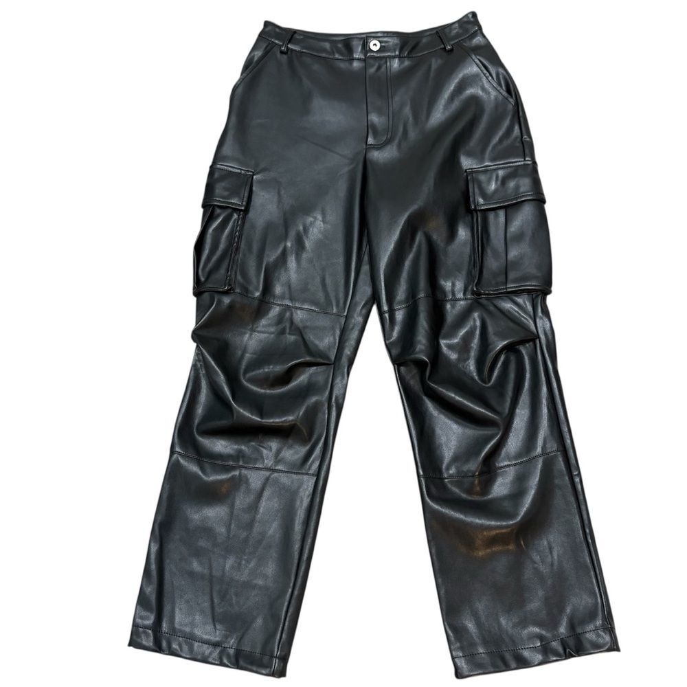 7 For All Mankind Black Faux Leather Cargo Pants Size S